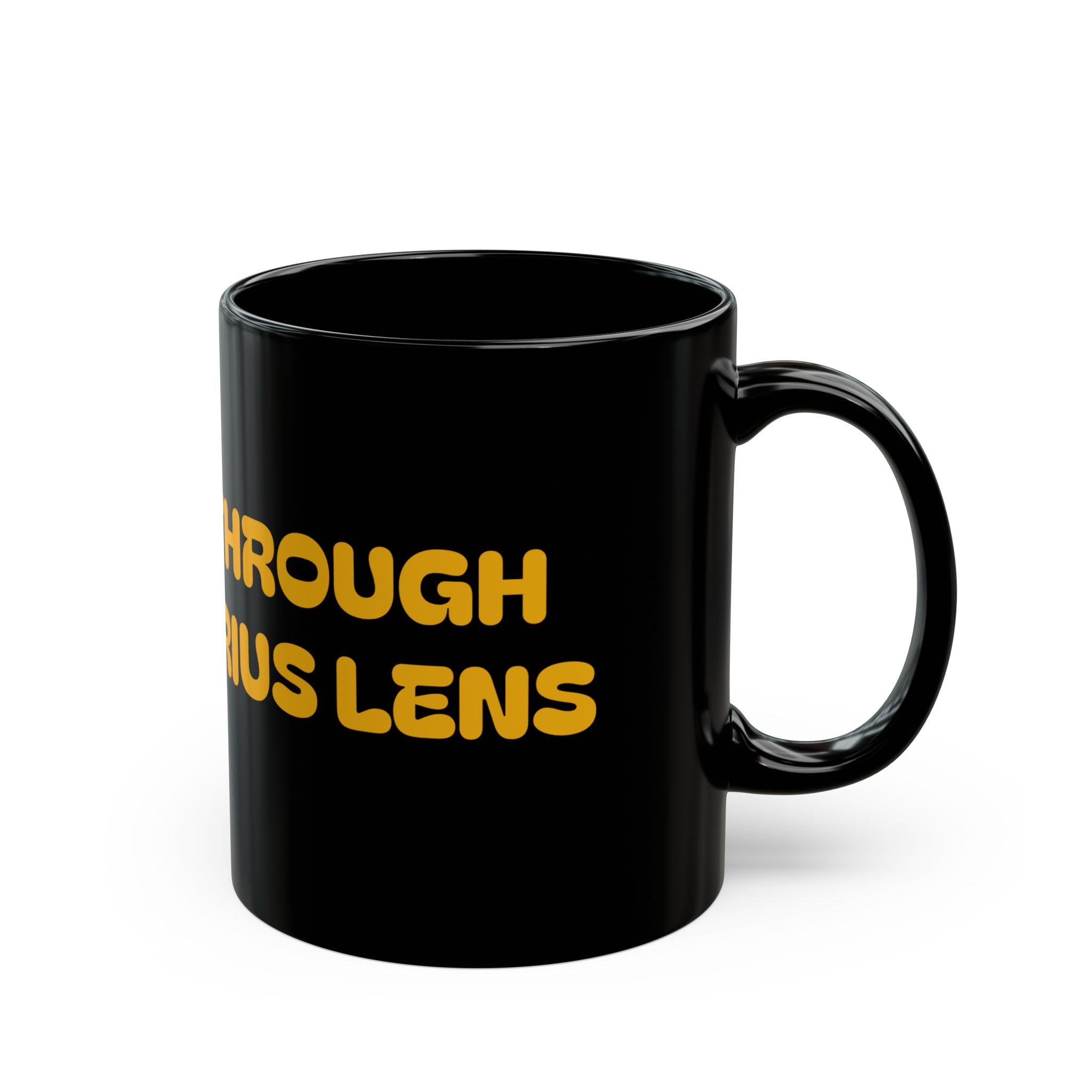 Sagittarius Lens Black Mug — 'Through Sagittarius Lens' Astrologer Coffee Mug (11oz & 15oz)