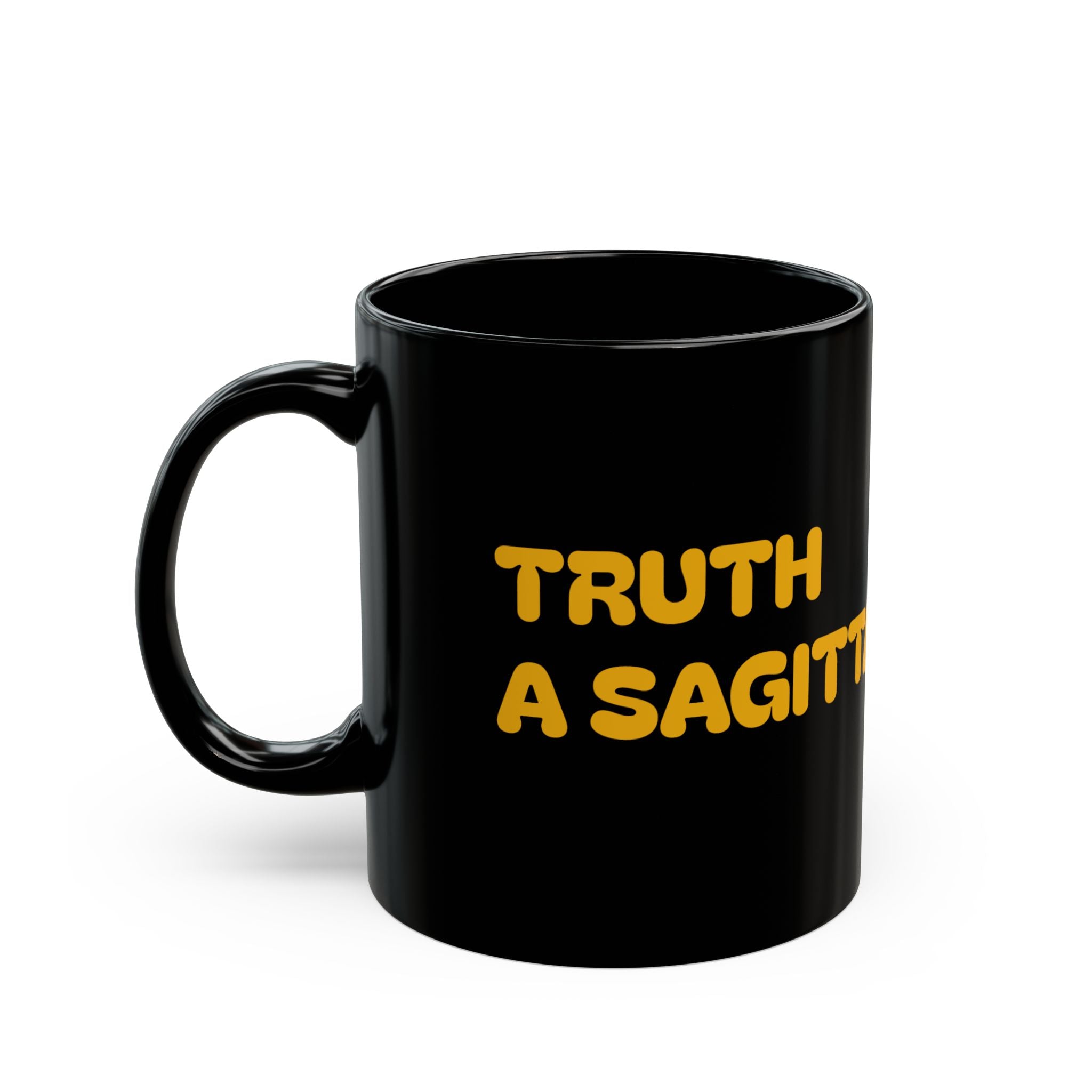 Sagittarius Lens Black Mug — 'Through Sagittarius Lens' Astrologer Coffee Mug (11oz & 15oz)