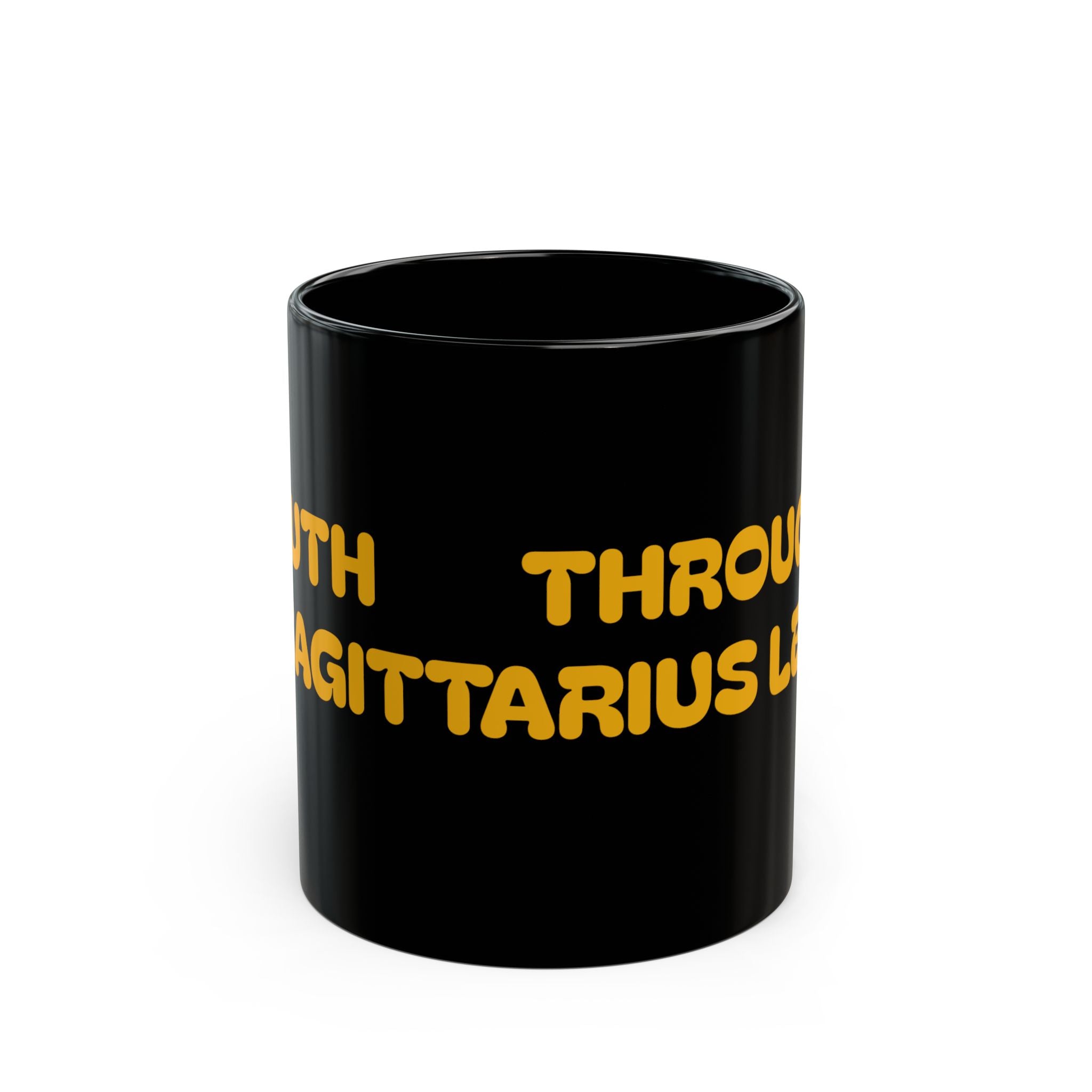 Sagittarius Lens Black Mug — 'Through Sagittarius Lens' Astrologer Coffee Mug (11oz & 15oz)